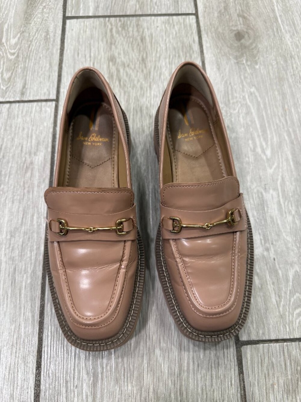 Sam Edelman Blush Pink Laurs Platform Lug Sole Horsebit Loafers Sz 7.5